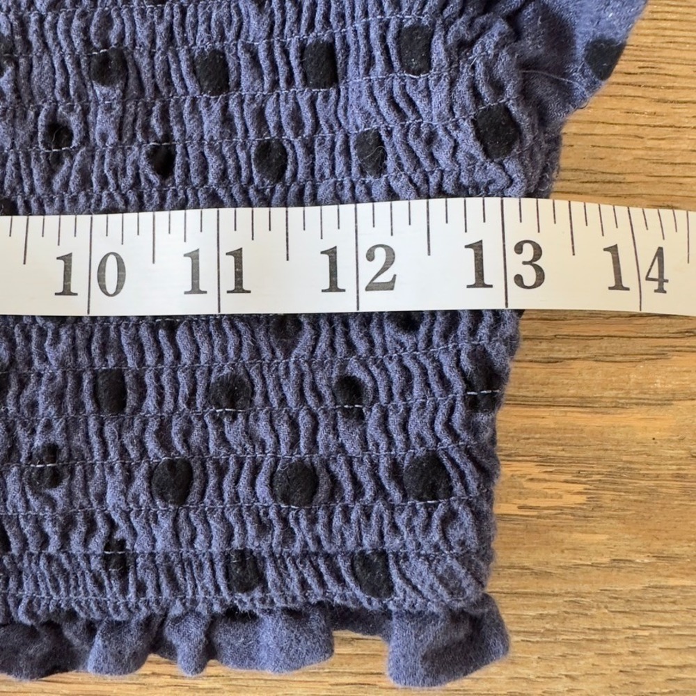 ZARA Polka Dot Smocked Ruffle Crop Top-Long Balloon Sleeve-Boho Festival-Blue - Picture 14 of 16
